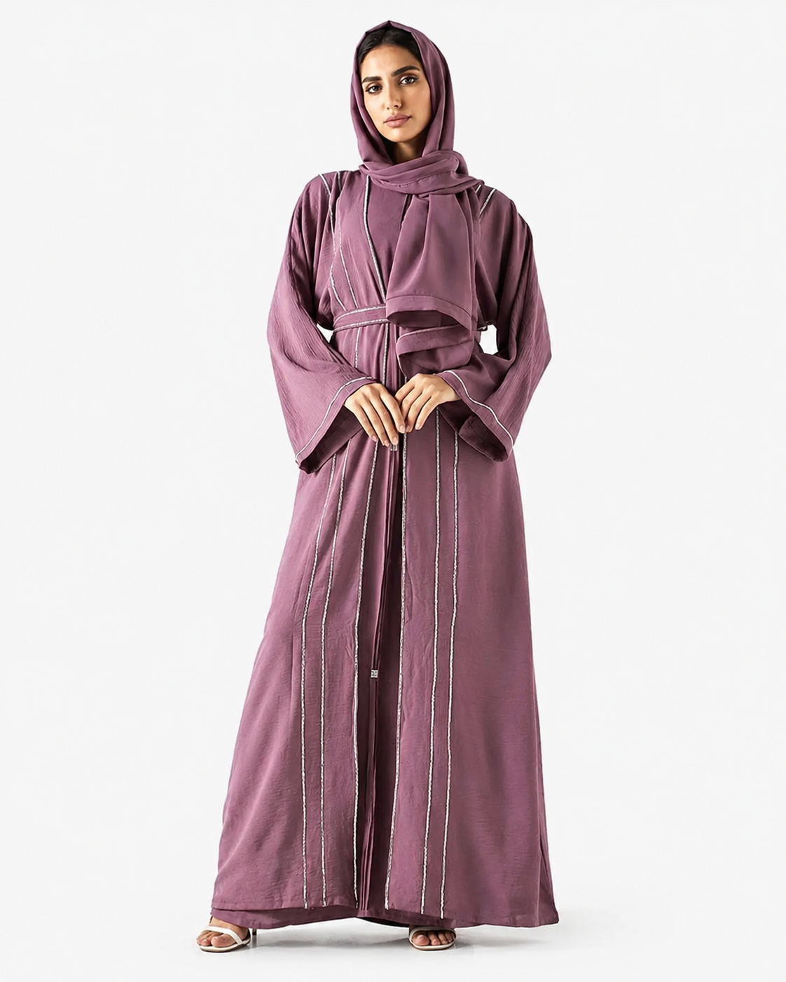 Mauve Embellished Abaya – front view – AZRIA KSA