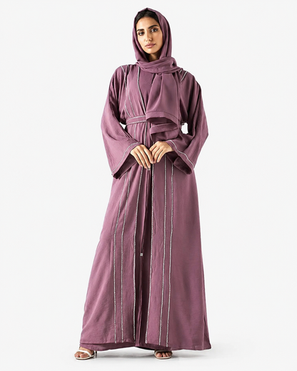 Mauve Embellished Abaya – front view – AZRIA KSA