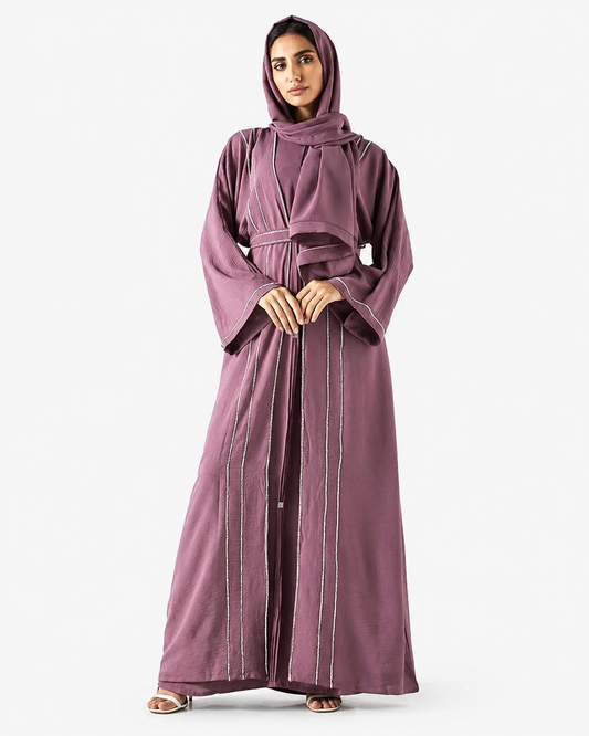 Mauve Embellished Abaya – Front View – Shop Azria