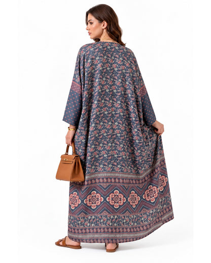 Mosaic Printed Kaftan Abaya – Blue