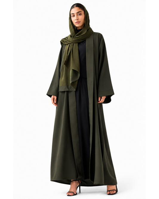 Classic Olive Green Open Abaya