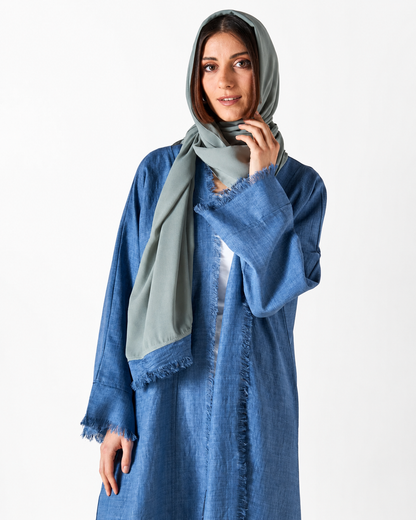 Open Front Abaya with Hijab – Blue – fabric and embroidery detail – AZRIA KSA
