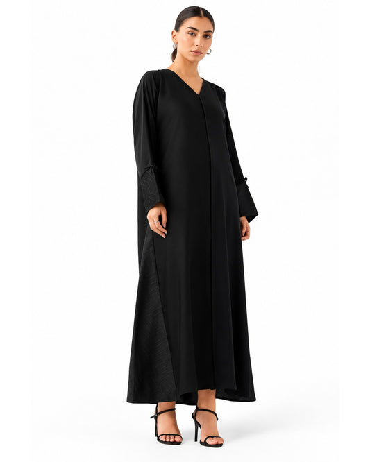 Embroidered Side Panel Abaya with Hijab – Black