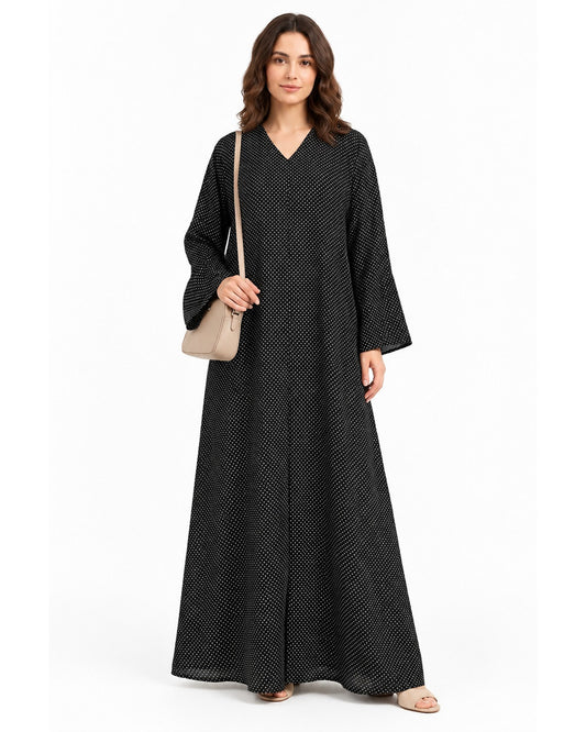 Printed Polka Dot Abaya – Black