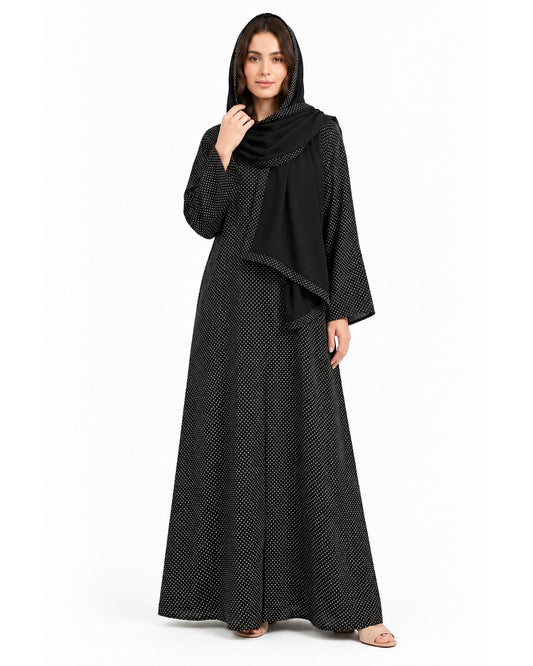 Printed Polka Dot Abaya – Black
