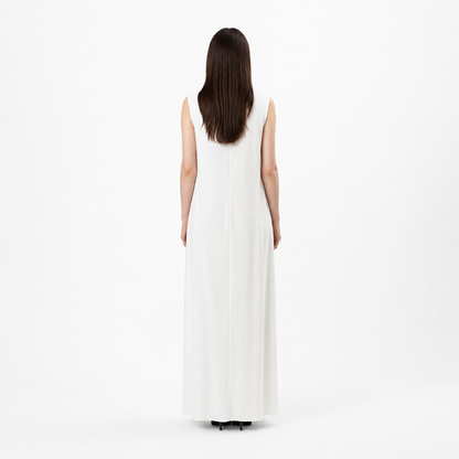 Back view of sleeveless white modest inner dress